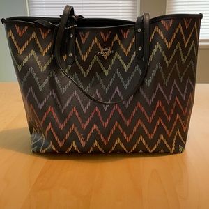 Coach Rainbow Chevron/Black Reversible City Tote